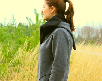 Hooded Sweatshirt, Winter Hoodie, Black Sweatshirt, Plus Size Clothing, Hooded Hoodie, Black Hoodie, Gothic Hoodie, Long Hoodie, Zipper