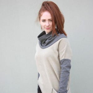 Asymmetrical Sweater Tunic, Women Cotton Sweater, Turtleneck Sweater, Loose Pullover, Sweater With Pocket, High Neck Tunic, Navaho Clothing