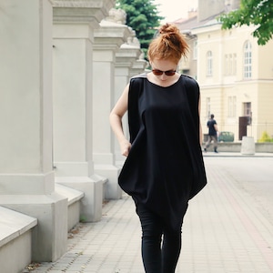Women Black Dress, Plus Size Dress, Summer Dress, Black Tunic Dress, Minimalist Dress, Loose Dress, Asymmetric Dress, Gothic Clothing