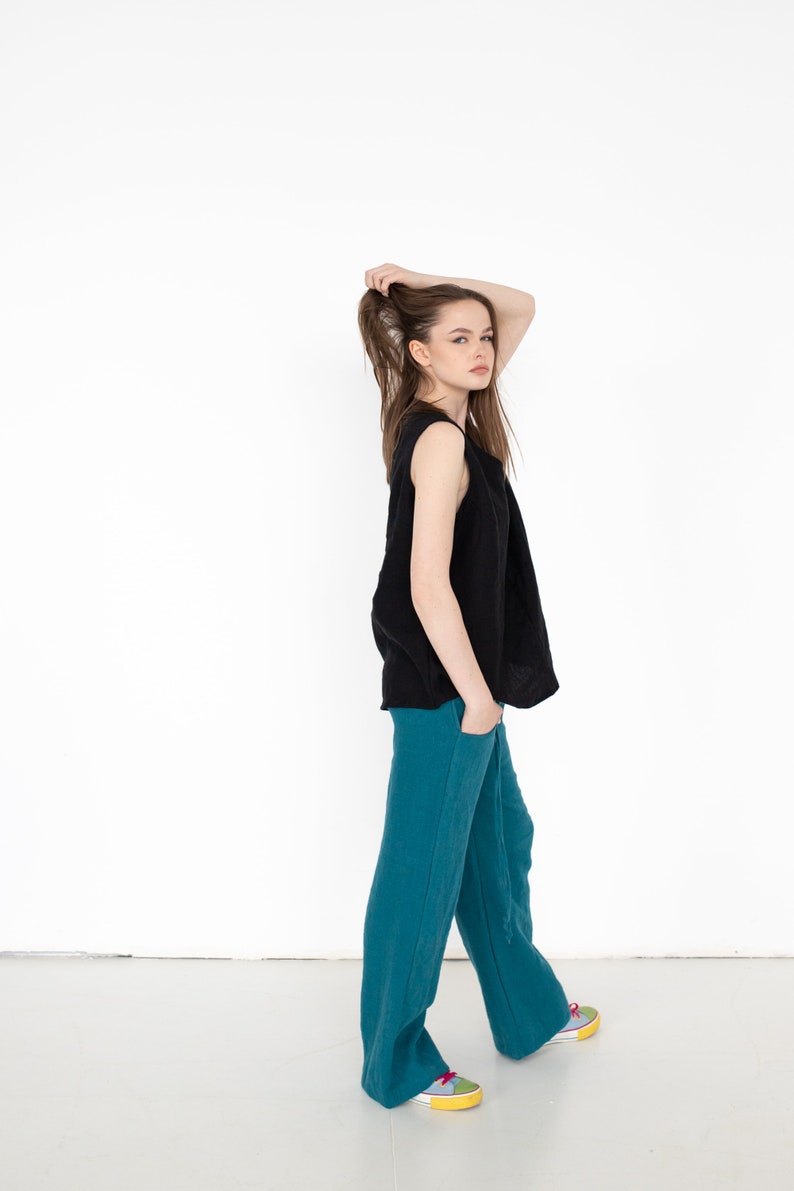 Black Linen Sleeveless Tunic Top, Women's V Neck Tee - Etsy