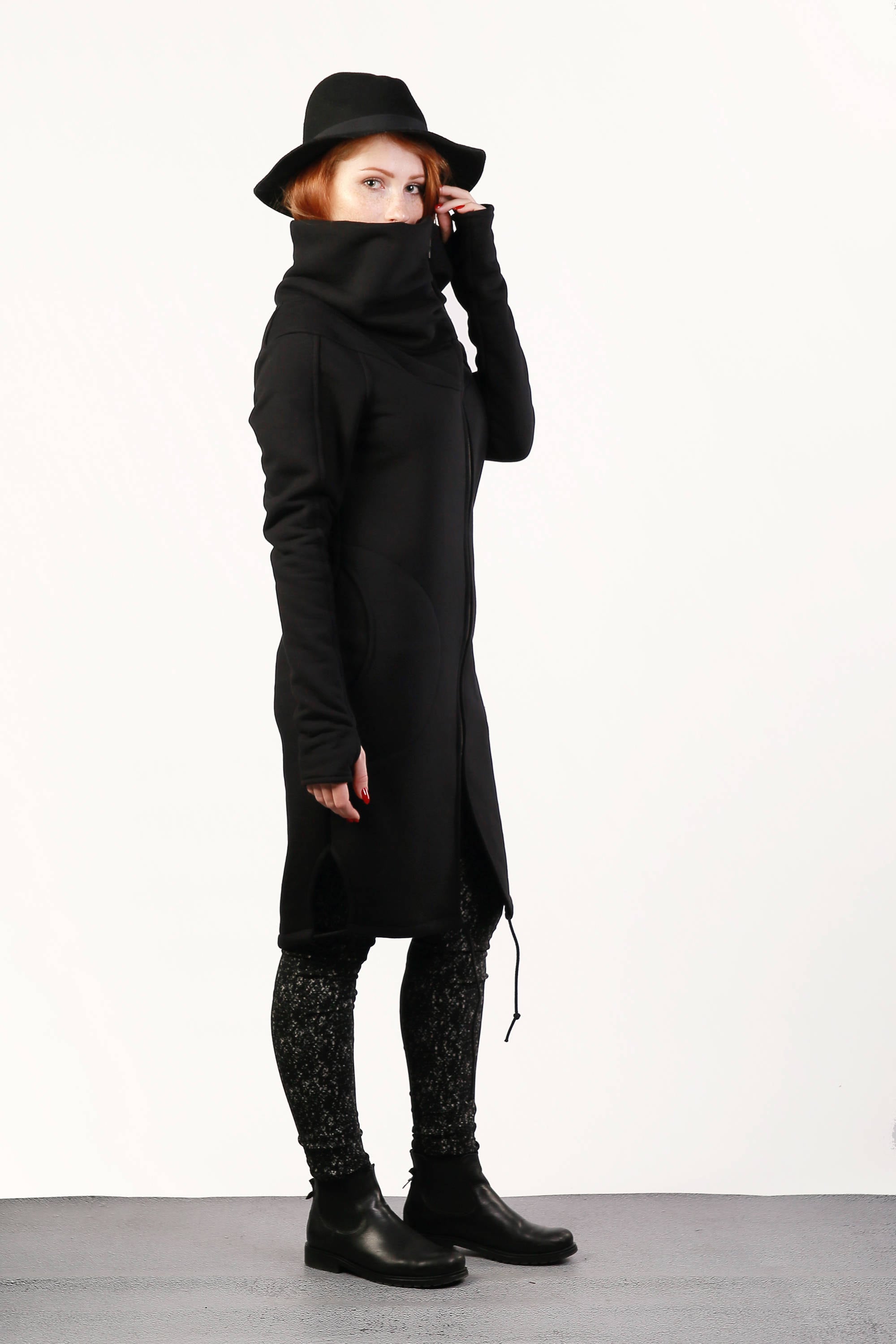 Black Coat For Women Gothic Coat Zipper Coat Turtleneck | Etsy
