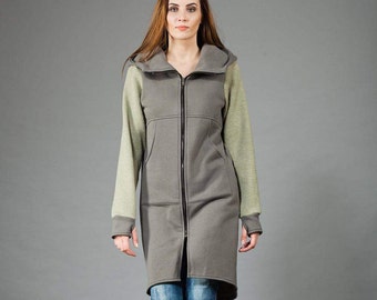 Hoodie Coat, Women Hoodie, Hooded Coat, Plus Size Clothing, Zip Up Hoodie, Long Coat, Olive Green Coat, Blazer Coat, Spring Hoodie