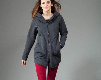 Sudadera con capucha y cremallera de mezcla de algodón, capucha extragrande, chaqueta de talla grande