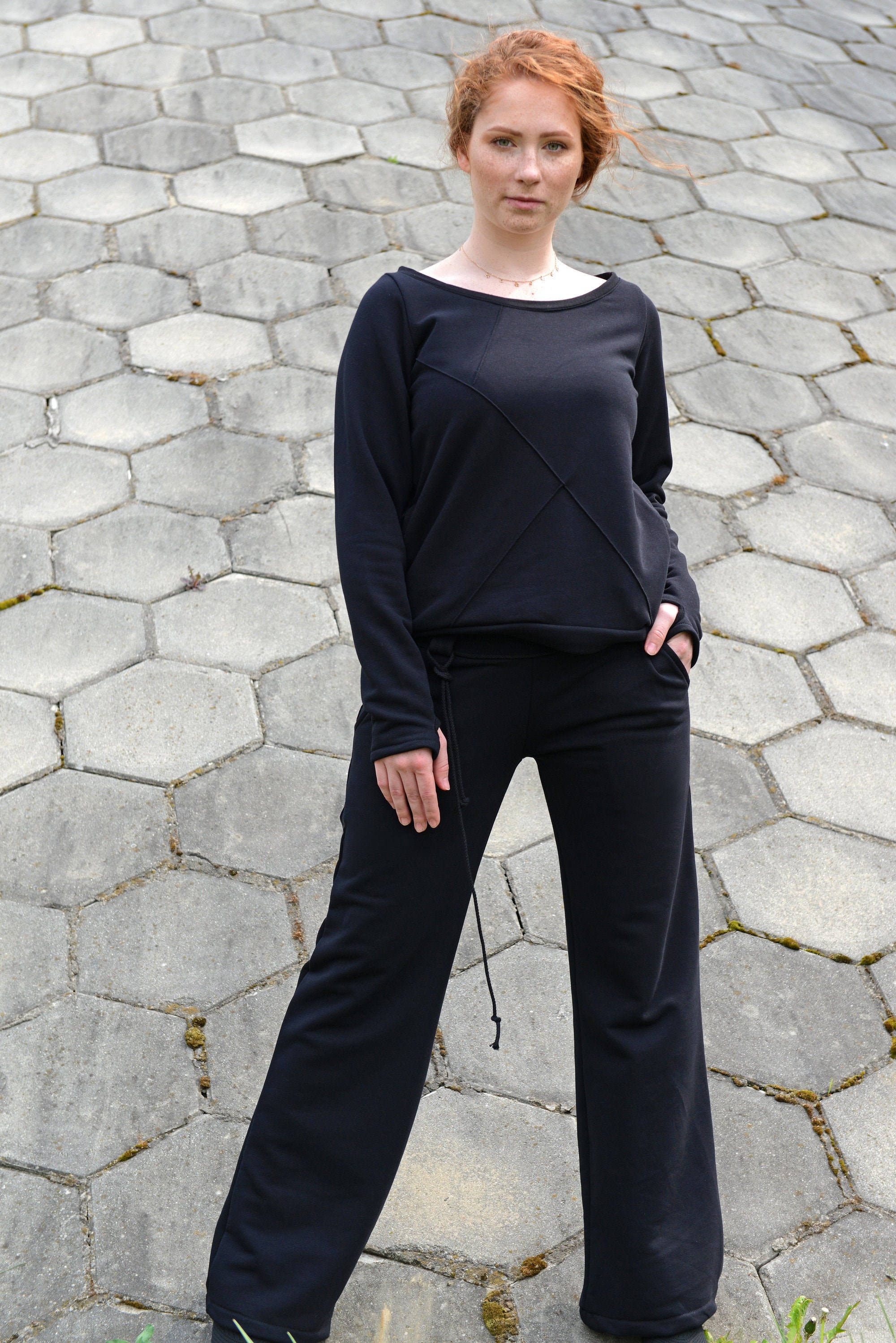 Black Cotton Sweatpants, Black Lounge Pants, Wide Leg Pants, Loose