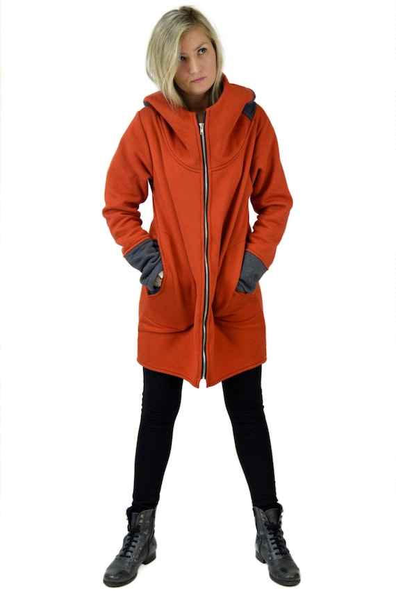 Hooded Jacket Hoodie for Women Burnt Orange Hoodie Modern