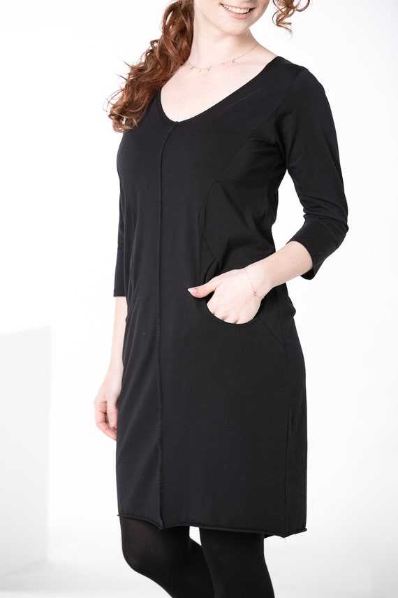 Black Cotton Dress Knee Length Dress 