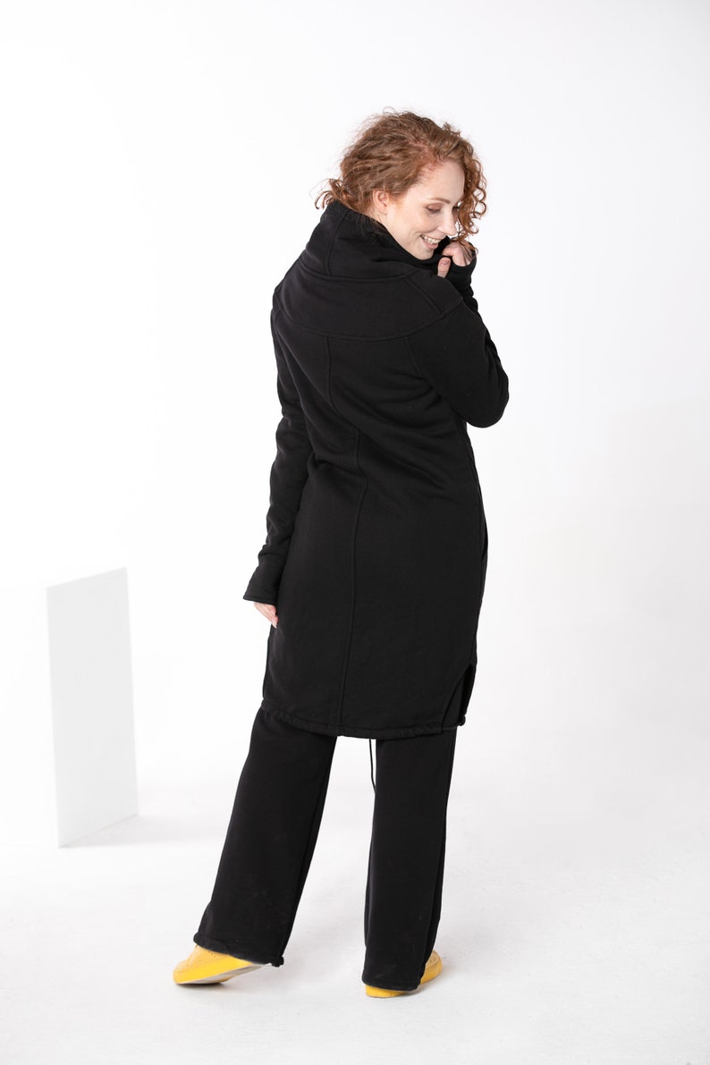 Black Long Jacket Zipper Cotton Coat High Neck Coat Plus Etsy
