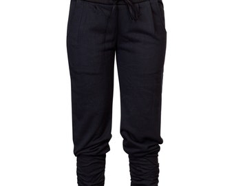 Pantalones de salón de algodón de punto negro, pantalones arrugados para mujer, sueltos, para yoga, góticos