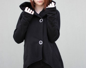 Winter Coat, Women Coat, Black Coat, Plus Size Clothing, Button Down Coat, Warm Coat, Blazer Coat, Cotton Coat, Winter Clothing, Asymmetric