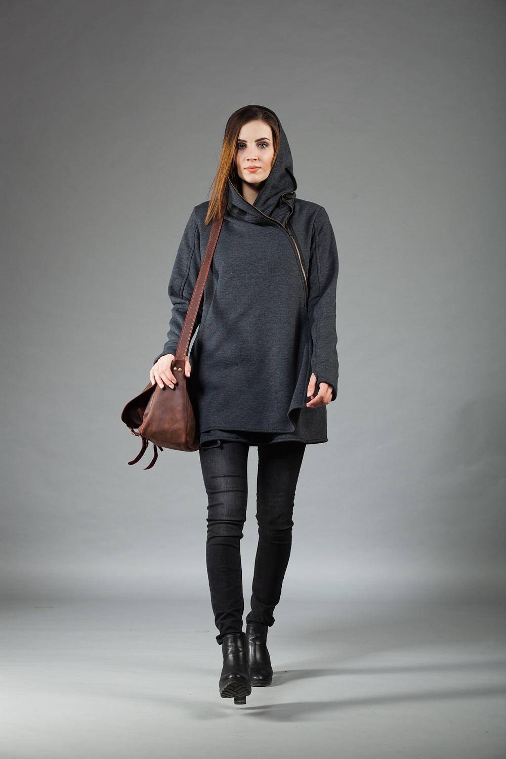 Asymmetrical Jacket Zipper Hoodie Black Sweatshirt Women Etsy