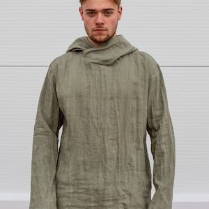 Jedi Hoodie, Wizard Hoodie, Linen Hooded Tunic, Medieval Hoodie, Linen Clothing, Mage Hoodie, Desert Clothing, Post Apocalyptic Tunic