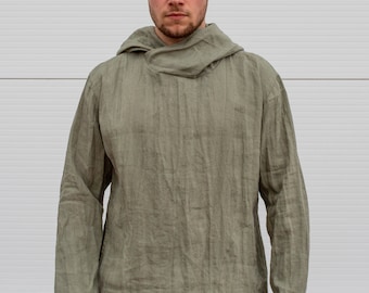 Linen Hooded Tunic, Jedi Hoodie, Medieval Hoodie, Linen Hoodie, Whimsigoth Hoodie, Wizard Hoodie, Desert Clothing, Post Apocalyptic Tunic