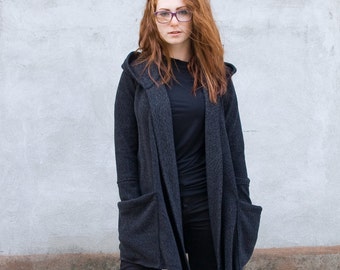 Wool Hoodie, Long Coat, Loose Cardigan, Plus Size Clothing, Cardigan Women,  Hoodie Coat, Womens Clothing, Warm Hoodie, Knitwear, Fall Style
