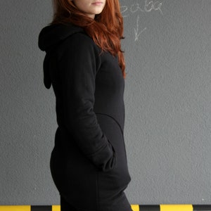 Long Hooded Hoodie, Black Zip Up Hoodie, Gothic Clothing, Elven Clothing, Plus Size Hoodie, Dark Academia, Workout Activewear, Cyberpunk image 4