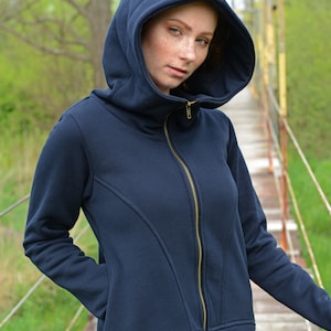 Women Hooded Hoodie, Hoodies And Sweatshirt, Plus Size Clothing, Big Hood Hoodie, Navy Women Sweatshirt, Plus Size Workout,Zip Up Sweatshirt image 1