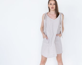 Short Linen Dress, Boho Beach Dress, Summer Dress, Plus Size Clothing, Loose Linen Dress, Mid Century Modern, Dress With Pockets, Comfy