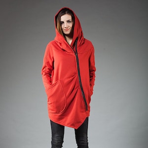 Hooded Sweatshirt, Hooded Hoodie, Burnt Orange Jacket, Hoodie Jacket, Plus Size Clothing, Asymmetric Hoodie, Spring Sweatshirt, Womens image 1