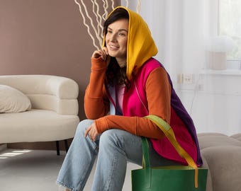 Colorful Asymmetrical Zip Up Hoodie, Handmade Fall Style, women custom clothing, spring jacket