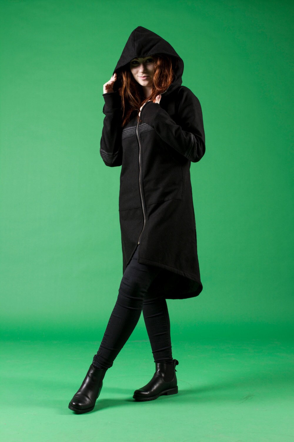 Wool Spring Coat, Asymmetrical Hoodie, Comfortable Jacket Wool Spring Coat, Asymmetrical Hoodie, Comfortable Jacket