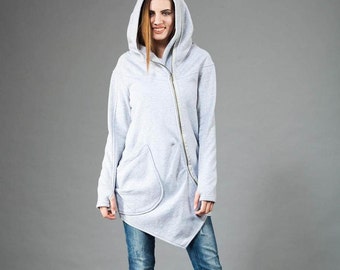 White Hoodie, White Sweatshirt, Women Hoodie Jacket, Plus Size Clothing, Hoodie For Women, Long Hoodie, Spring Clothing, Hooded Jacket