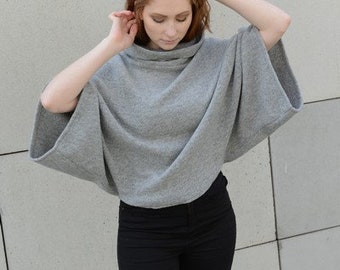 Wool Poncho Women, Spring Style, Poncho Sweater, Knitted Sweatshirt, Cowl Neck Sweater, Grey Sweatshirt, Womens Clothing, Warm Tunic, Cozy
