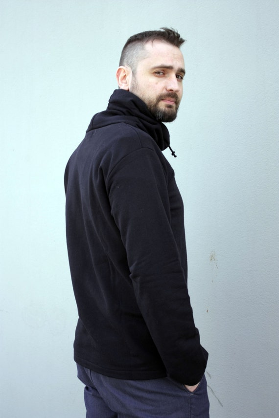 Mens Clothing, Cowl Neck Hoodie With Custom Text Label