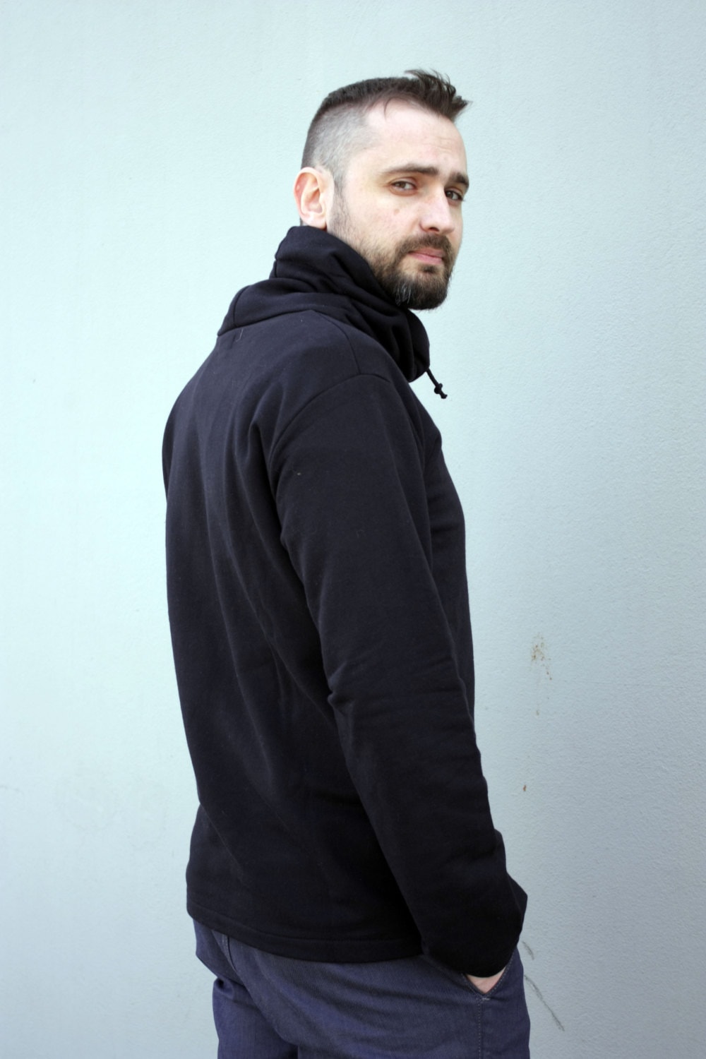 ☆関税込☆PARTIMENTO★STITCH POINTED NECK WARMER HOODIE★ Mens Clothing, Cyberpunk Hoodie, Wizard Hoodie Men, Big Hood