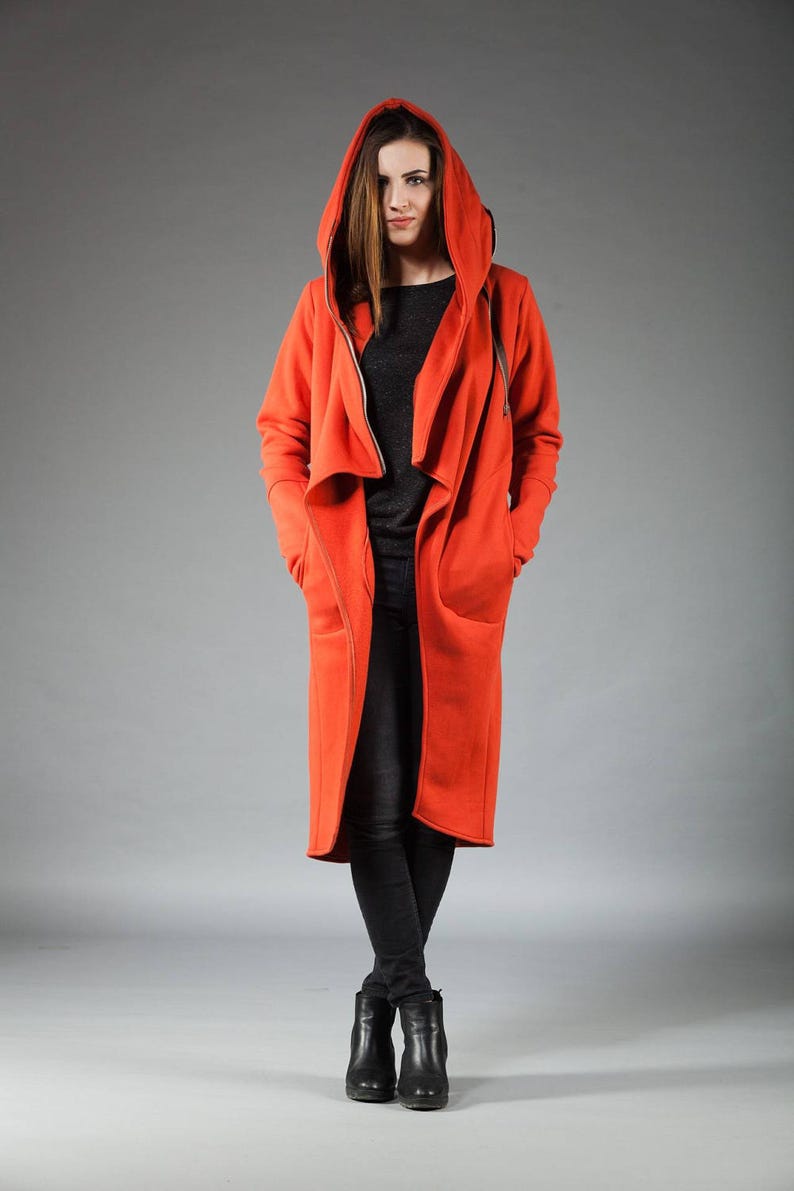 Asymmetric Coat Track Coat Winter Coat Plus Size Clothing Winter Clothing Hooded Coat Burnt Orange Coat Women Coat Zipper Coat