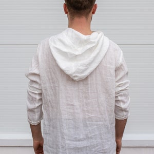 Linen Hoodie Men, Thin Hoodie, Summer Hoodie, White Medieval Tunic, Mid Century Modern, Lightweight Hoodie, Cyberpunk Sweatshirt, Festival zdjęcie 10