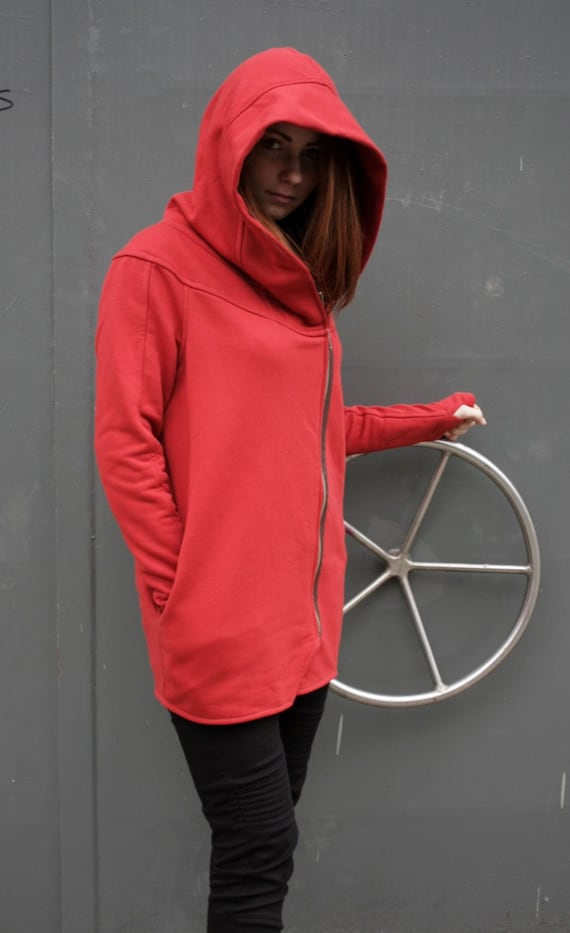 Red Hooded Coat, Womens Jacket, Winter Clothing, Knee Length Hoodie, Spring  Coat, Plus Size Clothing, Hooded Sweatshirt, Comfy Clothes 