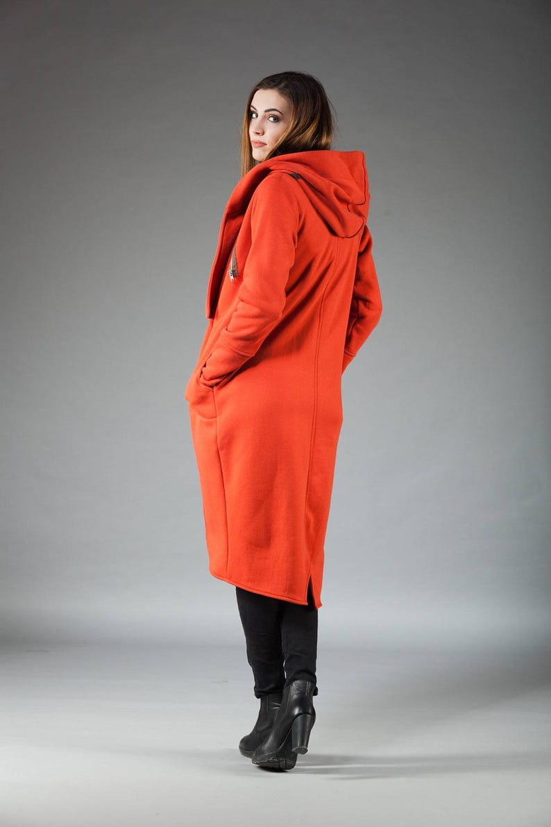 Asymmetric Coat Track Coat Winter Coat Plus Size Clothing Winter Clothing Hooded Coat Burnt Orange Coat Women Coat Zipper Coat