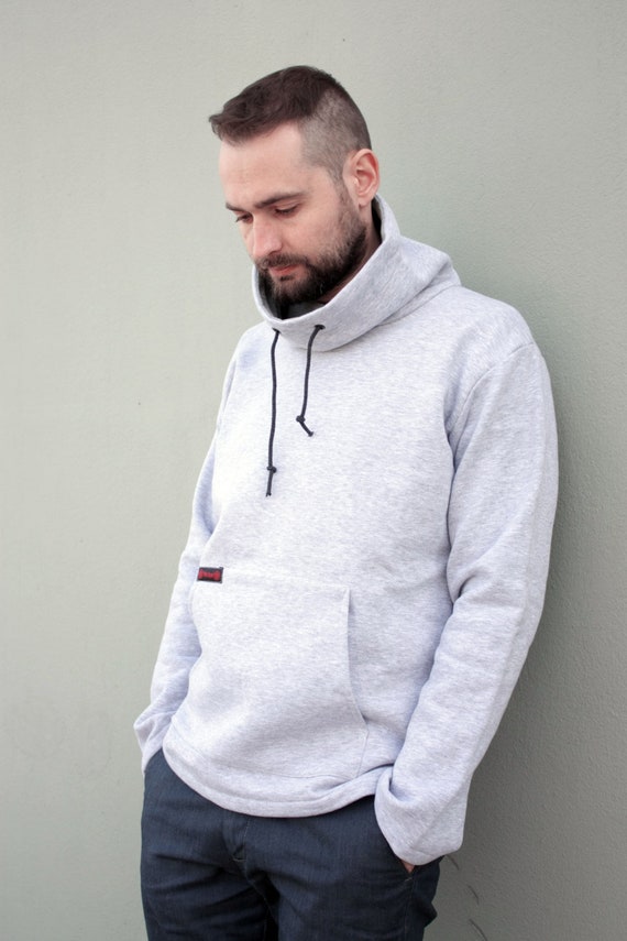 Men Hoodie Grey, Cowl Neck Sweatshirt, Hooded Sweatshirt, Plus Size  Clothing, Hooded Hoodie, Men Clothing, Warm Sweatshirt, Long Sleeve -   Canada