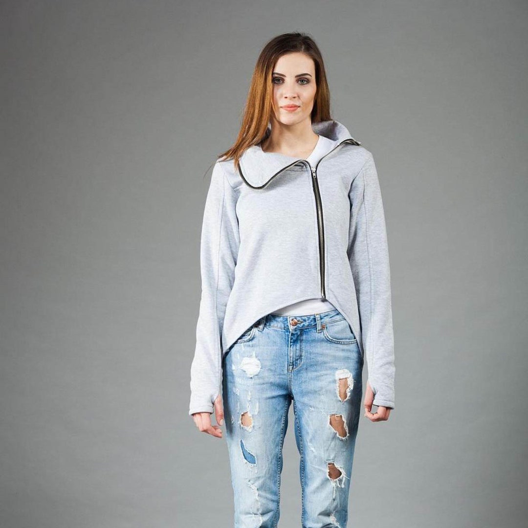Women's Brown Asymmetric Zipper Short Jacket