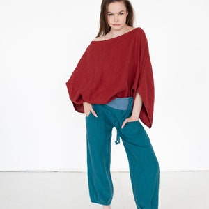 Blue Linen Pants, Jogger Trousers, Linen Clothing, Pants For Women, Mid Waist Trousers, Loose Pants, Plus Size Clothes, Pants With Pockets