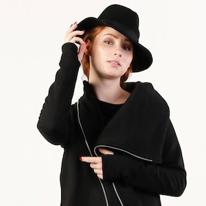 Black Sweatshirt, Fall Fashion, Asymmetric Sweatshirt, High Collar Sweatshirt, Black Jacket, Women Jacket, Zipper Sweatshirt, Turtleneck