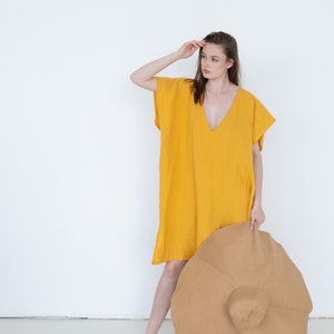 Loose Linen Dress, Yellow Summer Dress, Women Linen Dress, Maternity Dress, Oversized Linen Dress, Pure Linen Dress, Linen Sundress, Casual image 1