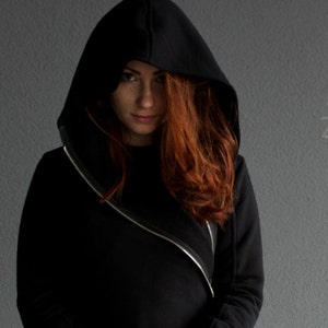 Women Hooded Coat, Goth Coat, Big Hood Hoodie, Hoodie Jacket, Gothic Hoodie, Steampunk Hoodie, Black Pixie Hoodie, Elven Clothing,Emo Hoodie