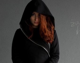 Hoodie Jacket, Hooded Coat, Big Hood Hoodie, Black Pixie Hoodie, Plus Size Clothing, Gothic Hoodie, Steampunk Hoodie, Elven Clothing