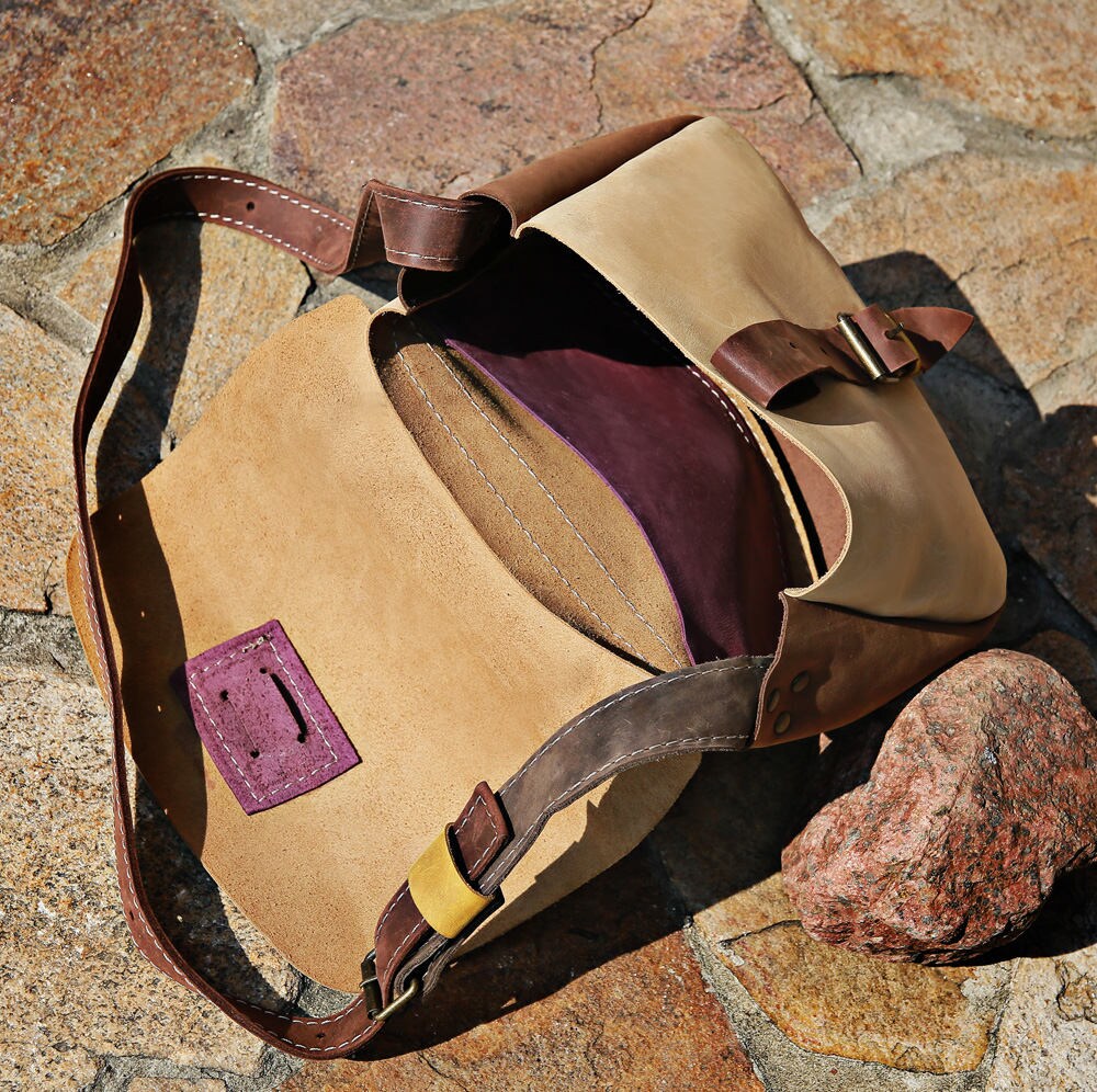 Leather Crossbody Handbag For Women Beige And Brown Handbag | Etsy