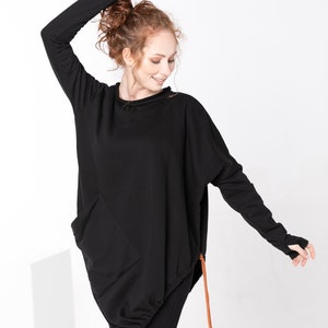 Comfy Sweater, Asymmetrical Tunic, Black Oversized Sweater, Deconstructed Top, Gothic Tunic Top, Futuristic Tunic Top, Black Cotton Sweater image 3