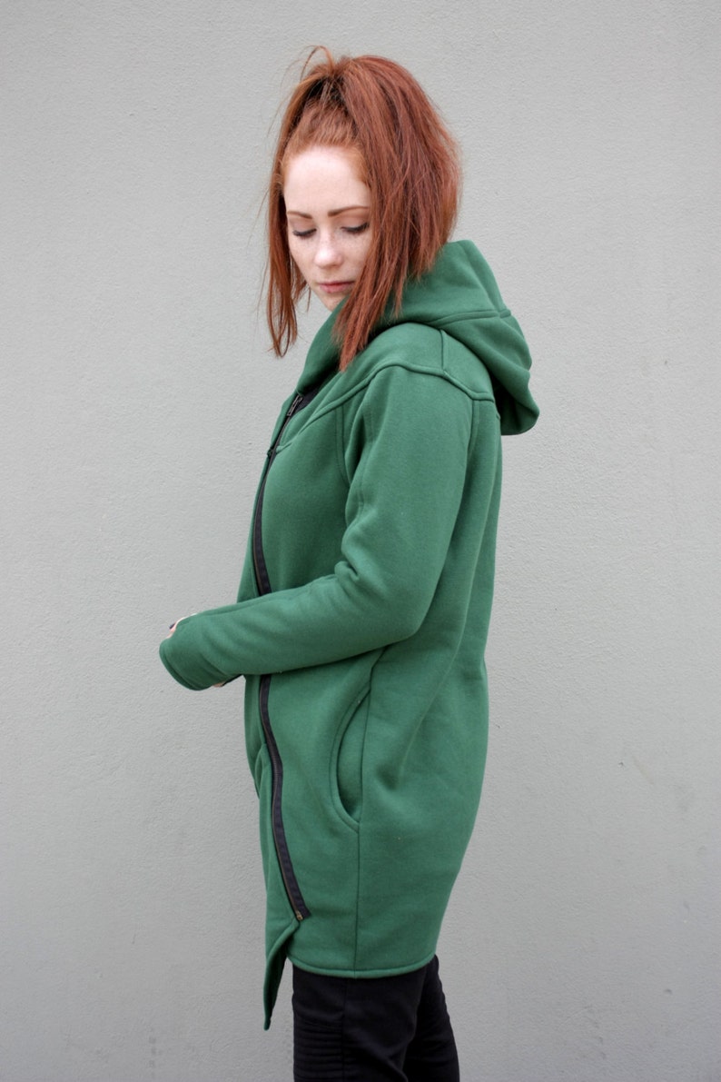 Green Hoodie, Hooded Jacket, Asymmetrical Hoodie, Plus Size Clothing, Sweatshirt Hoodie, Hooded Coat, Winter Hoodie, Oversized Jacket image 4