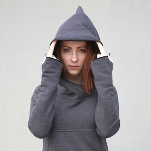 Hoodie Dress, Sweatshirt Dress, Plus Size Clothing, Grey Dress, Elven Clothing, Hooded Dress, Loose Dress, Sweater Dress, Hooded Hoodie
