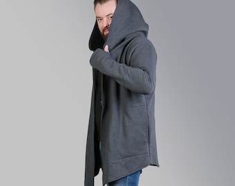 Mens Clothing, Long Hoodie Men, Big Hood Hoodie, Spring Clothing, Cyberpunk Clothing, Big Hood Hoodie, Men Sweatshirt Coat, Plus Size