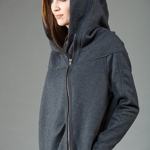 Hooded Coat Women, Winter Coat, Asymmetric Coat, Plus Size Clothing, Winter Jacket Hoodie, Warm Hoodie, Oversized Hoodie, Grey Coat Winter image 2