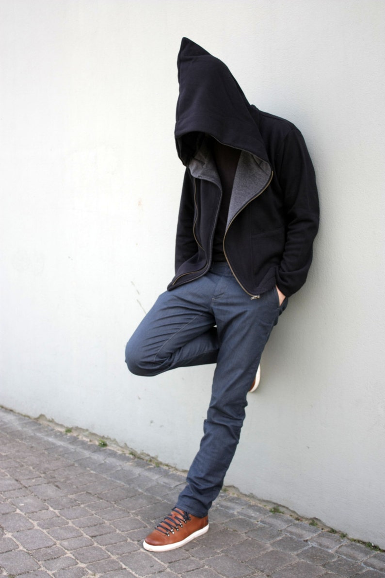 Ninja Hoodie, Cyberpunk Hoodie, Nazhul Hoodie, Black Wizard Hoodie, Pointed Hood Hoodie, Big Hood Hoodie, Post Apocalyptic Clothing, Emo image 5