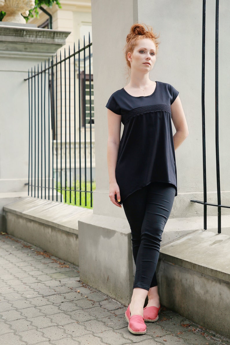 Black Top Women, Black Tshirt, Plus Size Clothing, Oversize Tshirt, Summer Black Top, Loose Styles, Casual Urban Clothing, Gothic Clothing image 2