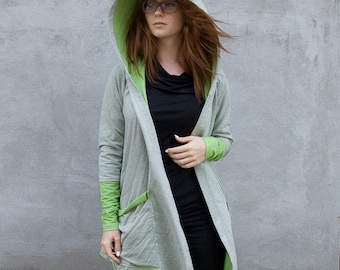 Katoenen gebreid vest met capuchon, oversized boho-trui, grote maat
