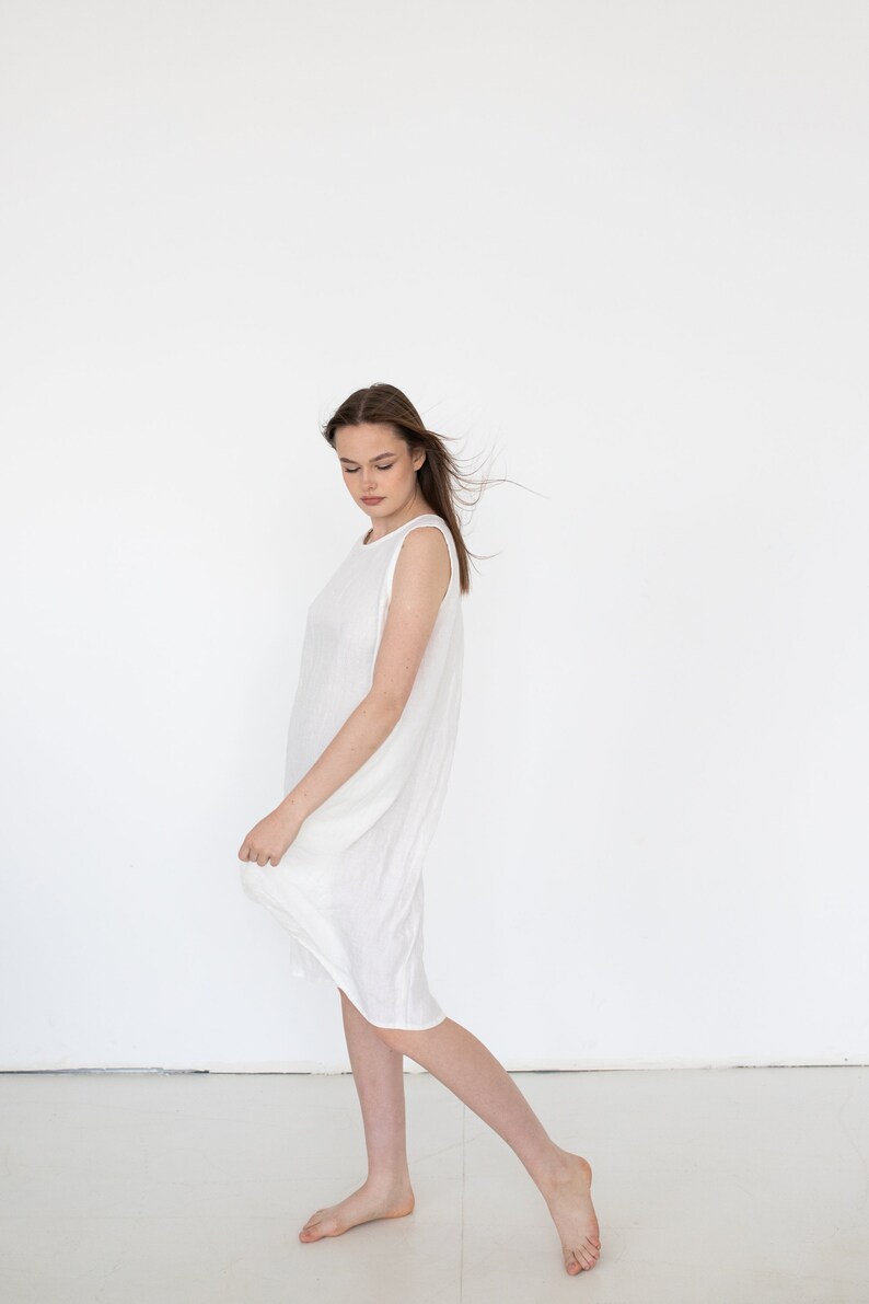 White Linen Dress, Women Linen Sundress, Summer Midi Dress, White Linen Dress, Lightweight Linen Dress, Mid Century Modern, Beach Dress image 3