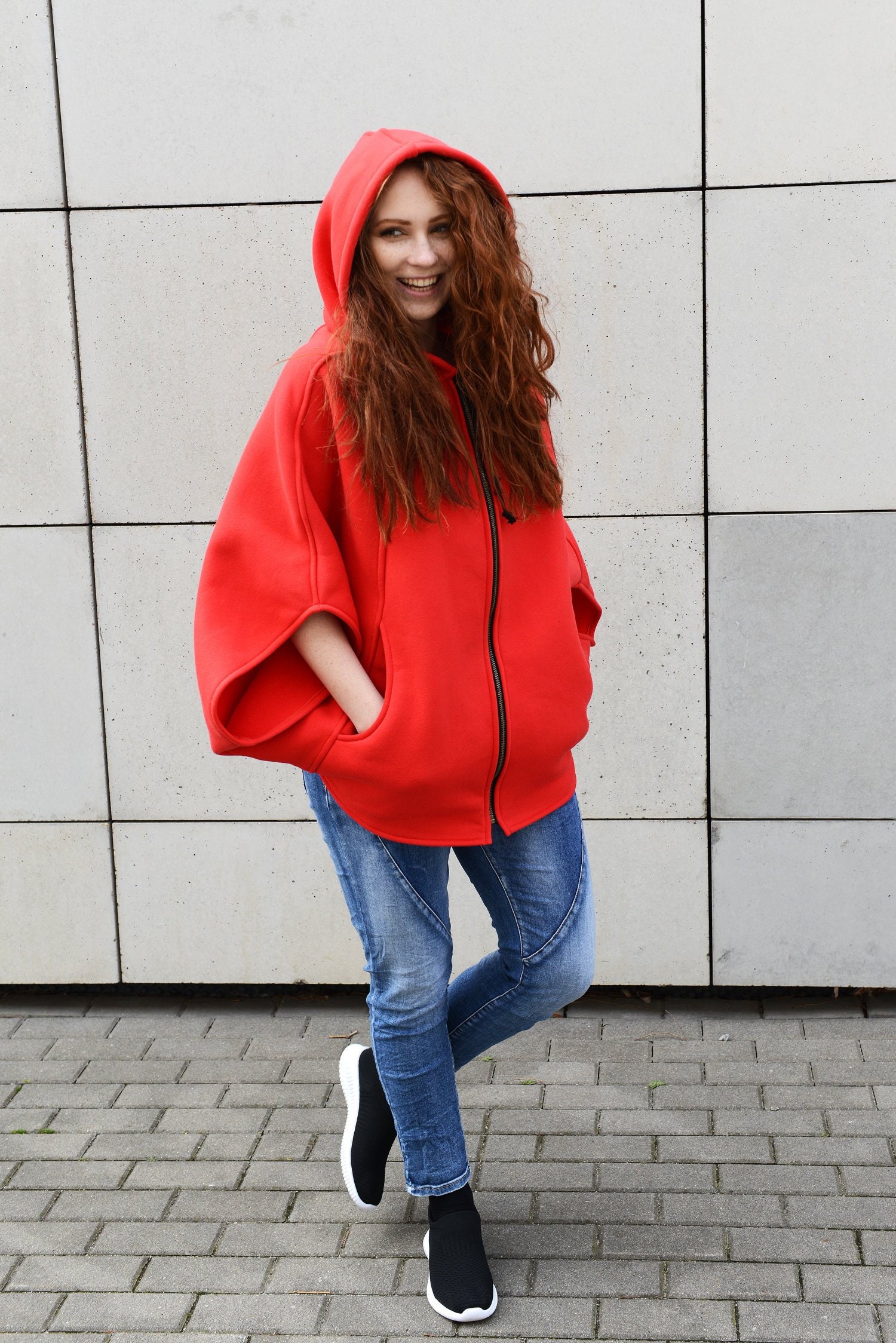 Red jacket shop with hoodie