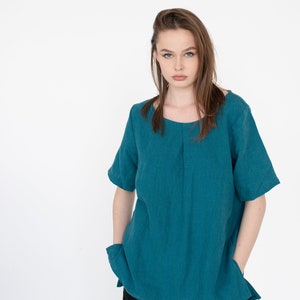 Loose Linen Tunic, Women Tunic Shirt, Short Sleeve Shirt, Natural Linen Blouse, Linen Summer Top, Pure Linen Tunic, Casual Linen Shirt